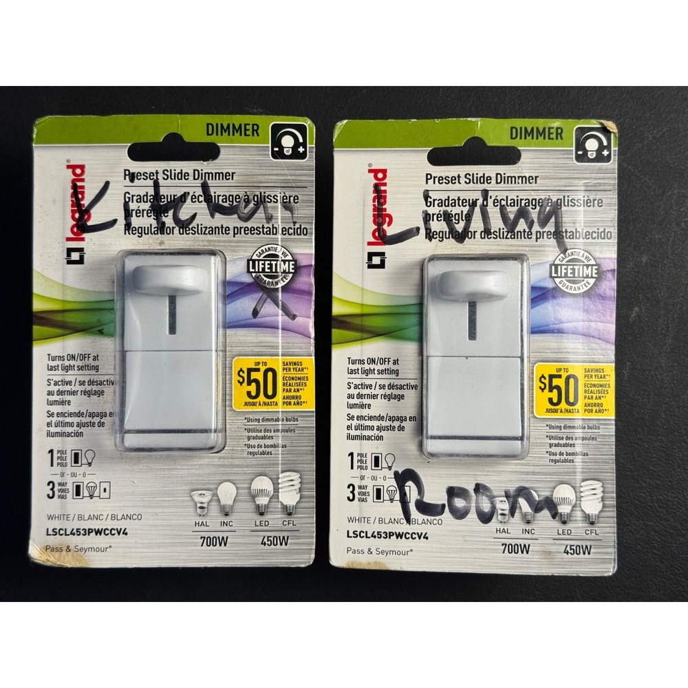 SET of 2 Legrand Slide Dimmer LSCL453PWCCV4 Pass & Seymour Decorator Light